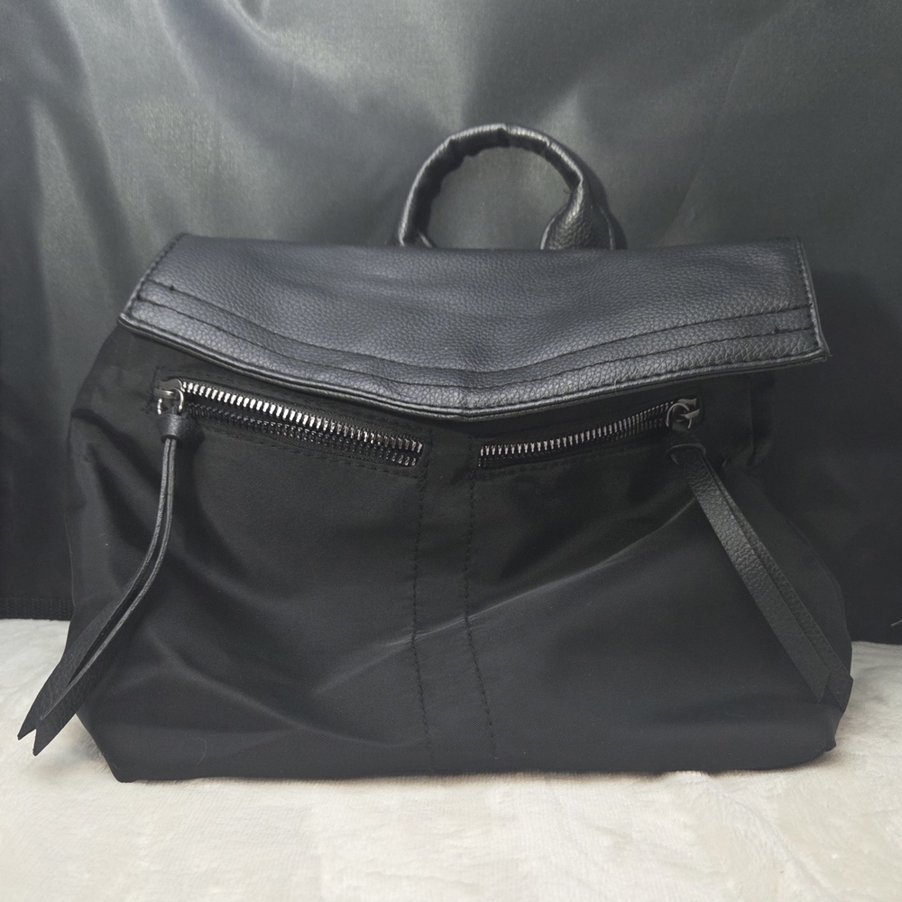 Botkier New York Mini Trigger Backpack Nylon Faux Leather Black Logo Straps Used